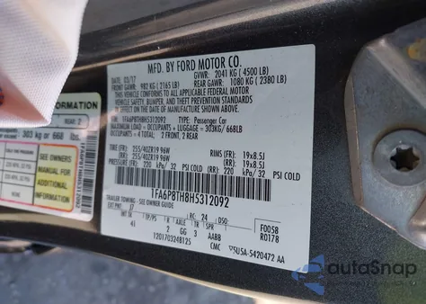 2017 Ford Mustang Ecoboost из США, поврежденный, VIN 1FA6P8TH8H5312092